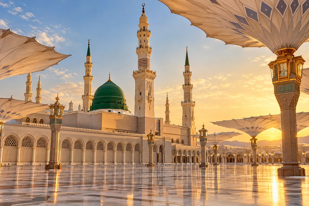 Medine’de Mescid-i Nebevî’nin yeşil kubbesi ve minareleri