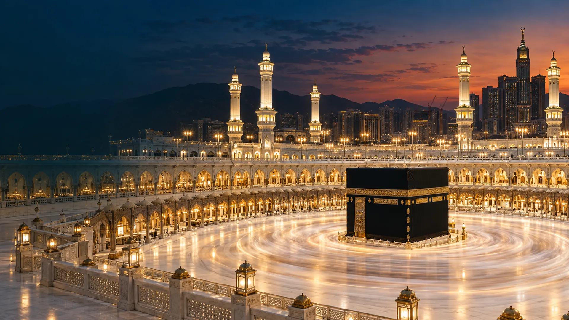 Akşam saatlerinde Kâbe ve Mescid-i Haram